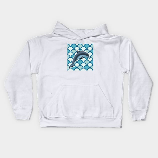 Dolphin Ocean Animal with Waves Kids Hoodie by dukito